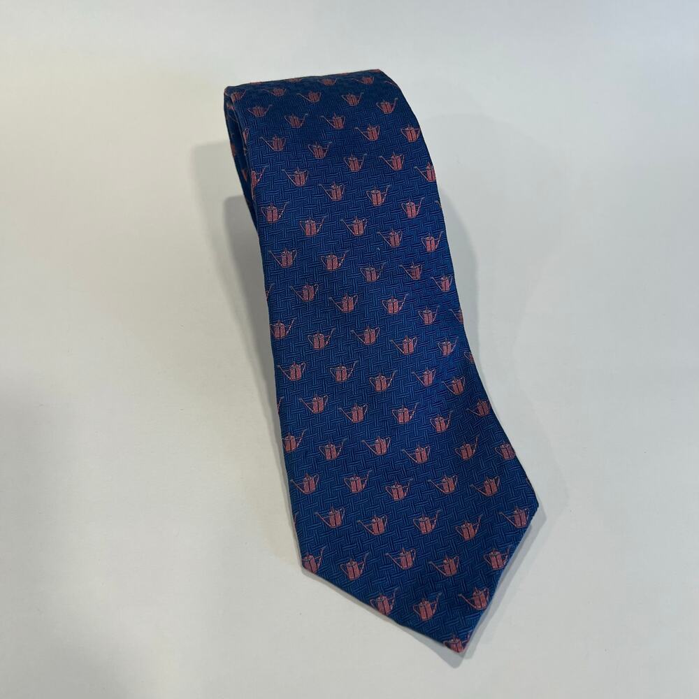 The Royal Horticultural Society Men’s 100% Silk Neck Tie Watering Can Blue Pink
